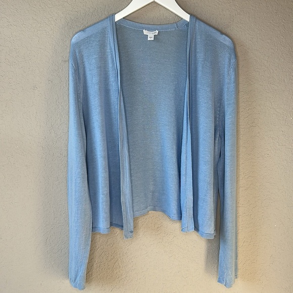 J. Jill Linen Cotton Blend Blue Flyaway Long Sleeve Cardigan Sweater Size Large - Picture 6 of 13